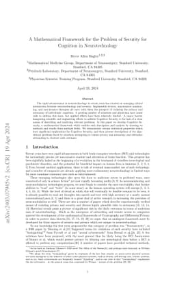 A Mathematical Framework for the Problem of Security for Cognition in Neurotechnology