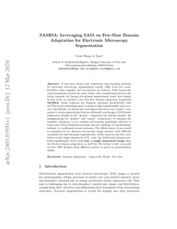 SAMDA: Leveraging SAM on Few-Shot Domain Adaptation for Electronic
  Microscopy Segmentation