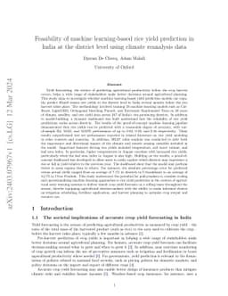 Feasibility of machine learning-based rice yield prediction in India at
  the district level using climate reanalysis data