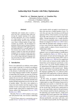 Authorship Style Transfer with Policy Optimization
