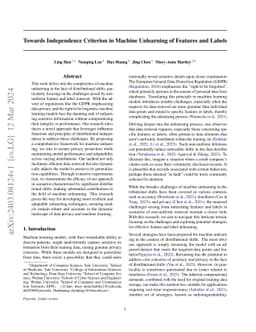 Towards Independence Criterion in Machine Unlearning of Features and
  Labels