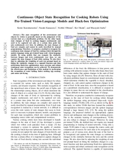 Continuous Object State Recognition for Cooking Robots Using Pre-Trained
  Vision-Language Models and Black-box Optimization