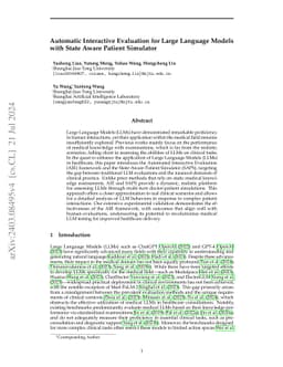 Automatic Interactive Evaluation for Large Language Models with State
  Aware Patient Simulator