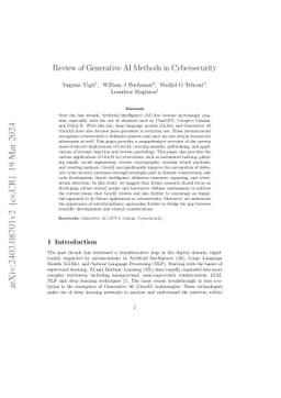 Review of Generative AI Methods in Cybersecurity