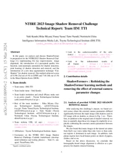 NTIRE 2023 Image Shadow Removal Challenge Technical Report: Team IIM_TTI