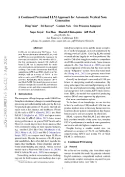A Continued Pretrained LLM Approach for Automatic Medical Note
  Generation