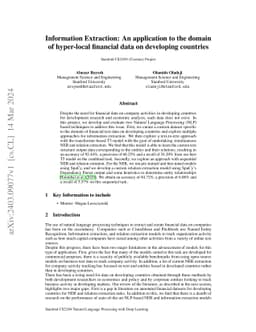 Information Extraction: An application to the domain of hyper-local
  financial data on developing countries