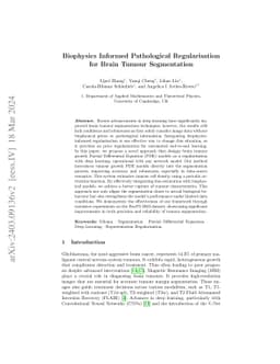 Biophysics Informed Pathological Regularisation for Brain Tumour
  Segmentation