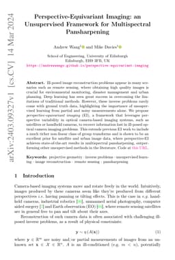 Perspective-Equivariant Imaging: an Unsupervised Framework for
  Multispectral Pansharpening