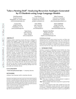 "Like a Nesting Doll": Analyzing Recursion Analogies Generated by CS
  Students using Large Language Models