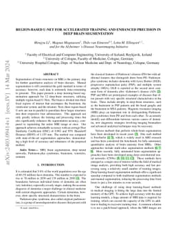 Region-based U-net for accelerated training and enhanced precision in
  deep brain segmentation