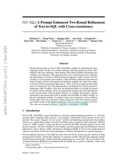 PET-SQL: A Prompt-Enhanced Two-Round Refinement of Text-to-SQL with
  Cross-consistency