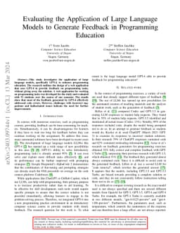 Evaluating the Application of Large Language Models to Generate Feedback
  in Programming Education
