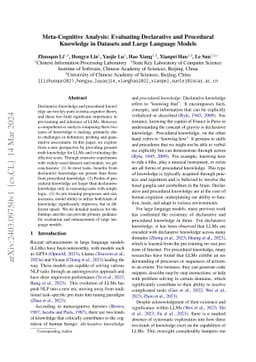 Meta-Cognitive Analysis: Evaluating Declarative and Procedural Knowledge
  in Datasets and Large Language Models