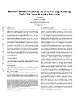 Helpful or Harmful? Exploring the Efficacy of Large Language Models for
  Online Grooming Prevention