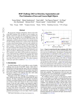 BOP Challenge 2023 on Detection, Segmentation and Pose Estimation of
  Seen and Unseen Rigid Objects