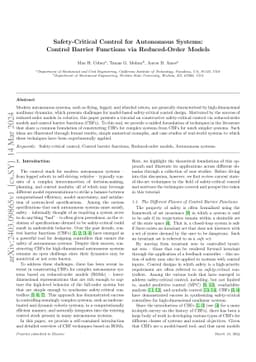 Safety-Critical Control for Autonomous Systems: Control Barrier
  Functions via Reduced-Order Models