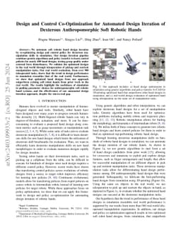 Design and Control Co-Optimization for Automated Design Iteration of
  Dexterous Anthropomorphic Soft Robotic Hands