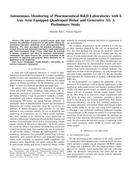 Autonomous Monitoring of Pharmaceutical R&D Laboratories with 6 Axis Arm
  Equipped Quadruped Robot and Generative AI: A Preliminary Study