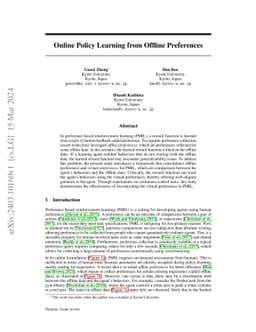 Online Policy Learning from Offline Preferences
