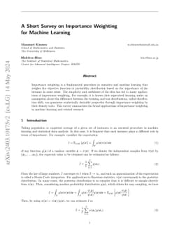 A Short Survey on Importance Weighting for Machine Learning