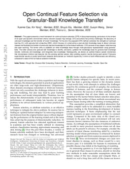 Open Continual Feature Selection via Granular-Ball Knowledge Transfer