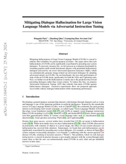 Mitigating Dialogue Hallucination for Large Vision Language Models via
  Adversarial Instruction Tuning