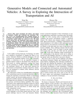 Generative Models and Connected and Automated Vehicles: A Survey in
  Exploring the Intersection of Transportation and AI