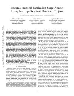 Towards Practical Fabrication Stage Attacks Using Interrupt-Resilient
  Hardware Trojans