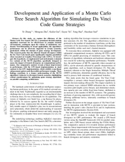 Development and Application of a Monte Carlo Tree Search Algorithm for
  Simulating Da Vinci Code Game Strategies