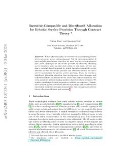 Incentive-Compatible and Distributed Allocation for Robotic Service
  Provision Through Contract Theory