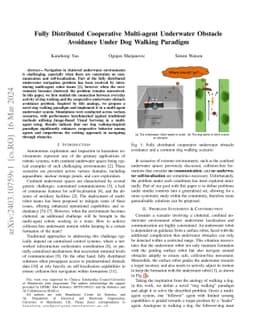 Fully Distributed Cooperative Multi-agent Underwater Obstacle Avoidance
  Under Dog Walking Paradigm