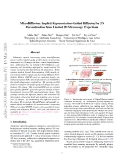 MicroDiffusion: Implicit Representation-Guided Diffusion for 3D
  Reconstruction from Limited 2D Microscopy Projections