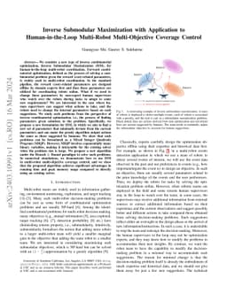Inverse Submodular Maximization with Application to Human-in-the-Loop
  Multi-Robot Multi-Objective Coverage Control