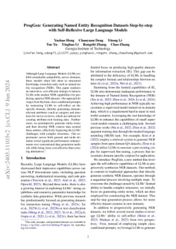 ProgGen: Generating Named Entity Recognition Datasets Step-by-step with
  Self-Reflexive Large Language Models