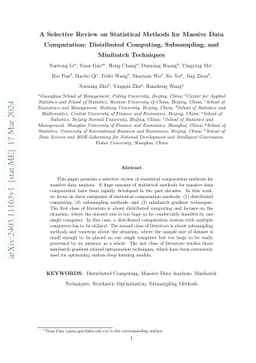 A Selective Review on Statistical Methods for Massive Data Computation:
  Distributed Computing, Subsampling, and Minibatch Techniques