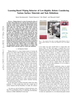 Learning-Based Wiping Behavior of Low-Rigidity Robots Considering
  Various Surface Materials and Task Definitions