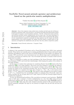 NeoNeXt: Novel neural network operator and architecture based on the
  patch-wise matrix multiplications
