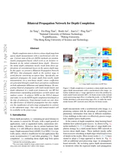Bilateral Propagation Network for Depth Completion