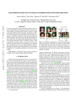 Fast Personalized Text-to-Image Syntheses With Attention Injection