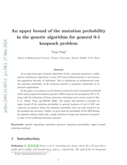 An upper bound of the mutation probability in the genetic algorithm for
  general 0-1 knapsack problem
