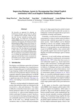 Improving Dialogue Agents by Decomposing One Global Explicit Annotation
  with Local Implicit Multimodal Feedback