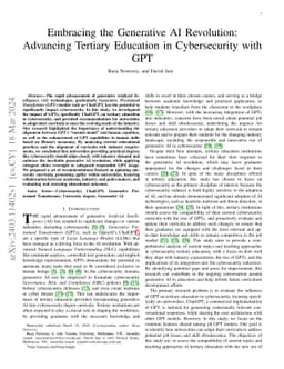 Embracing the Generative AI Revolution: Advancing Tertiary Education in
  Cybersecurity with GPT