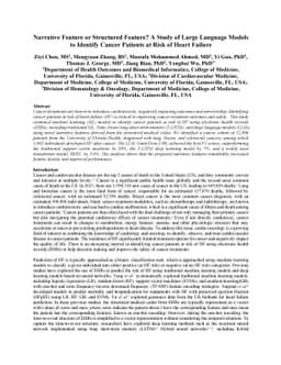 Narrative Feature or Structured Feature? A Study of Large Language
  Models to Identify Cancer Patients at Risk of Heart Failure