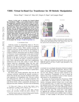 VIHE: Virtual In-Hand Eye Transformer for 3D Robotic Manipulation