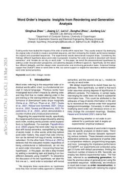 Word Order's Impacts: Insights from Reordering and Generation Analysis