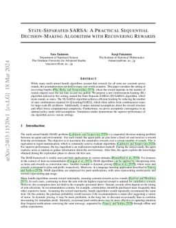 State-Separated SARSA: A Practical Sequential Decision-Making Algorithm
  with Recovering Rewards
