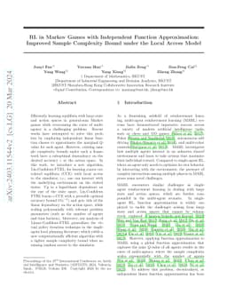 RL in Markov Games with Independent Function Approximation: Improved
  Sample Complexity Bound under the Local Access Model