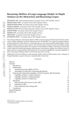 Reasoning Abilities of Large Language Models: In-Depth Analysis on the
  Abstraction and Reasoning Corpus