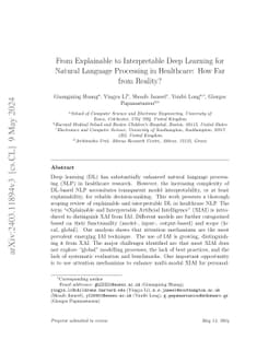 From Explainable to Interpretable Deep Learning for Natural Language
  Processing in Healthcare: How Far from Reality?